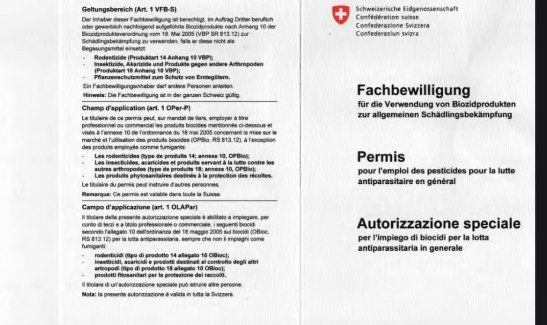 Fachbewilligung VFB-S: Allgemeine Schädlingsbekämpfung mit Biozidprodukten