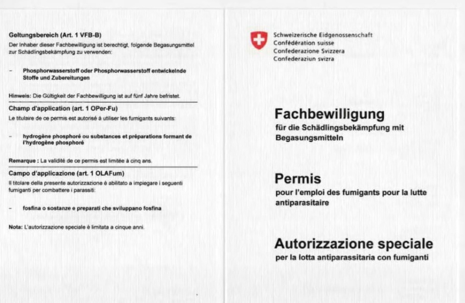 Fachbewilligung VFB-B: Schädlingsbekämpfung mit Begasungsmitteln